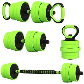 66lbs 4-in-1 Adjustable Weight Dumbbell Set, Barbell, Kettlebell, Push Up Stand, Green