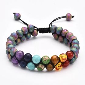 1x 8mm Stone Double Braided Yoga Energy Handmade Bracelet (Color: Colored Stones)