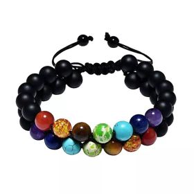 1x 8mm Stone Double Braided Yoga Energy Handmade Bracelet (Color: Black Matte)