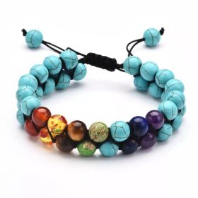 1x 8mm Stone Double Braided Yoga Energy Handmade Bracelet (Color: Artificial Turquoise)