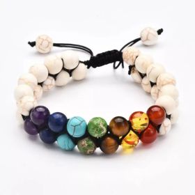 1x 8mm Stone Double Braided Yoga Energy Handmade Bracelet (Color: Artificial White Turquoise)