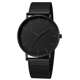 Minimalist Men Fashion Ultra Thin Watches Simple Men Business Stainless Steel Mesh Belt Quartz Watch Leisure Men Watch (Color: Black Black)