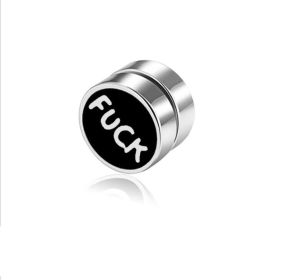 Men's Magnet Dumbbell Titanium Steel Earrings (Color: Black surface, Style: Fuck)