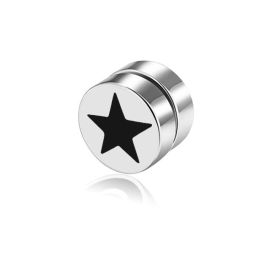 Men's Magnet Dumbbell Titanium Steel Earrings (Color: Steel surface, Style: Five pointed star)