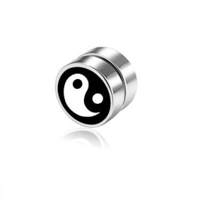 Men's Magnet Dumbbell Titanium Steel Earrings (Color: Black surface, Style: Tai Chi)