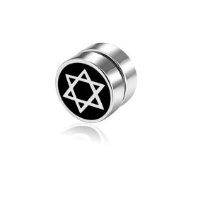 Men's Magnet Dumbbell Titanium Steel Earrings (Color: Black surface, Style: Hexagram)