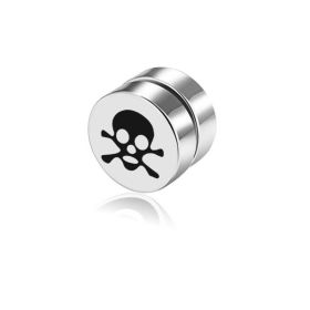 Men's Magnet Dumbbell Titanium Steel Earrings (Color: Steel surface, Style: Skull)