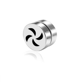 Men's Magnet Dumbbell Titanium Steel Earrings (Color: Steel surface, Style: Windmill)