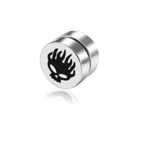 Men's Magnet Dumbbell Titanium Steel Earrings (Color: Steel surface, Style: Skull A)