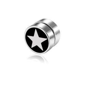 Men's Magnet Dumbbell Titanium Steel Earrings (Color: Black surface, Style: Five pointed star)