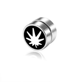 Men's Magnet Dumbbell Titanium Steel Earrings (Color: Black surface, Style: Maple leaves)