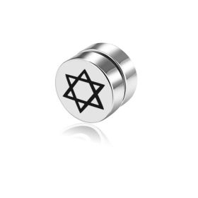 Men's Magnet Dumbbell Titanium Steel Earrings (Color: Steel surface, Style: Hexagram)