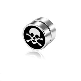 Men's Magnet Dumbbell Titanium Steel Earrings (Color: Black surface, Style: Skull)