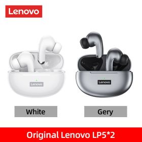100% Original LP5 Wireless Bluetooth Earbuds HiFi Music Earphone With Mic Headphones Sports Waterproof Headset (Color: White and Gray FC, Ships From: China)