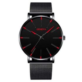 2022 Minimalist Men's Fashion Ultra Thin Watches Simple Men Business Stainless Steel Mesh Belt Quartz Watch relogio masculino (Color: Mesh belt black black shell hong zhen)